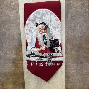 VTG Norman Rockwell Tie Saturday Evening Post Santa Claus Christmas Silk Necktie